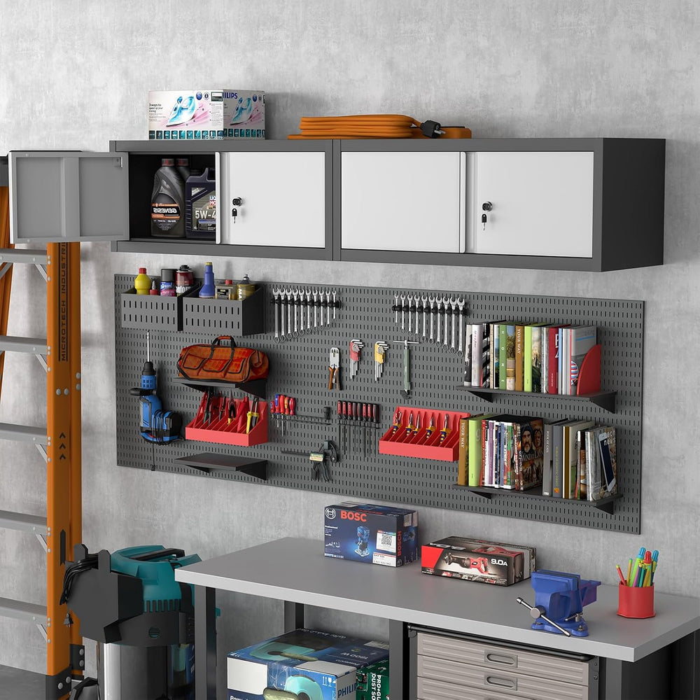Wall Mounted Cabinet, Low-Profile Steel Garage Storage Cabinets, Space-Saving...