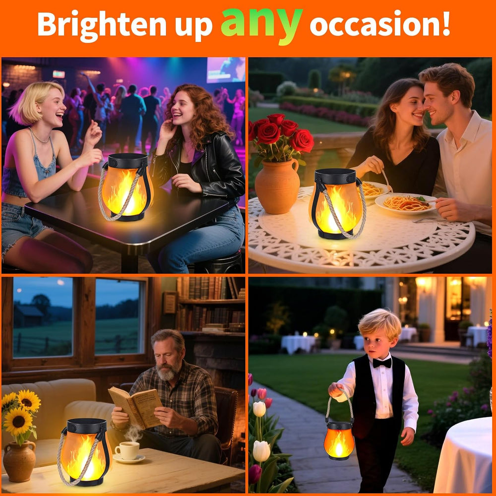 2 Pack Solar Flame Lantern Lights — Flickering Flame Hanging Lanterns Outdoor...