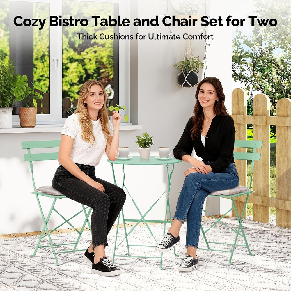VINGLI Outdoor Folding Bistro Table and Chairs Set of 2, 3-Piece Bistro Set w...