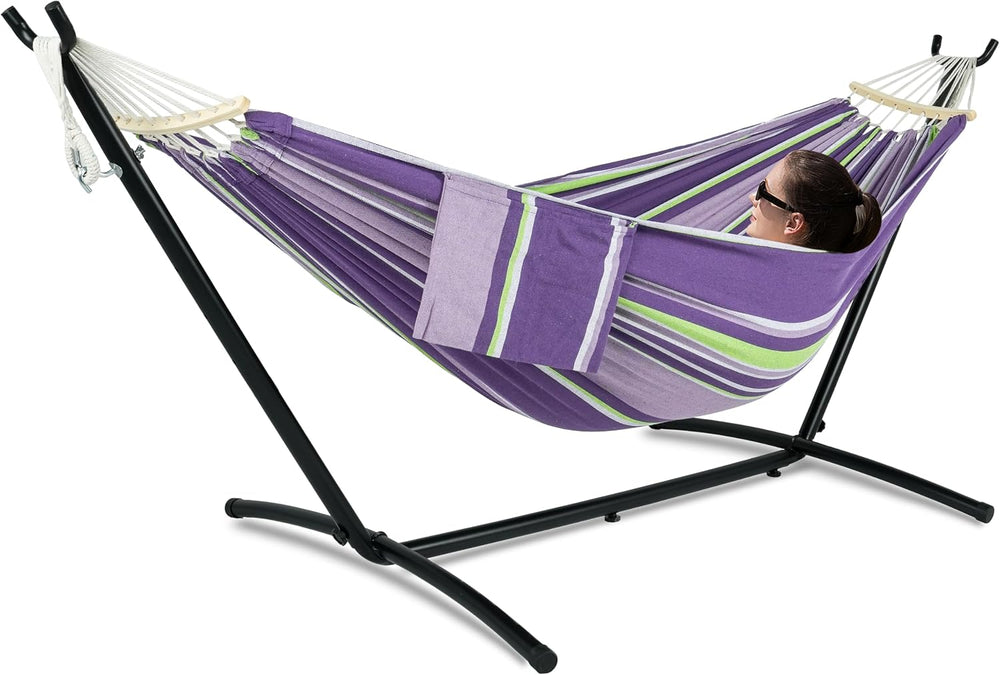 GAFETE Double Hammocks with Stand for Outside, Max 600lbs, (Purple)