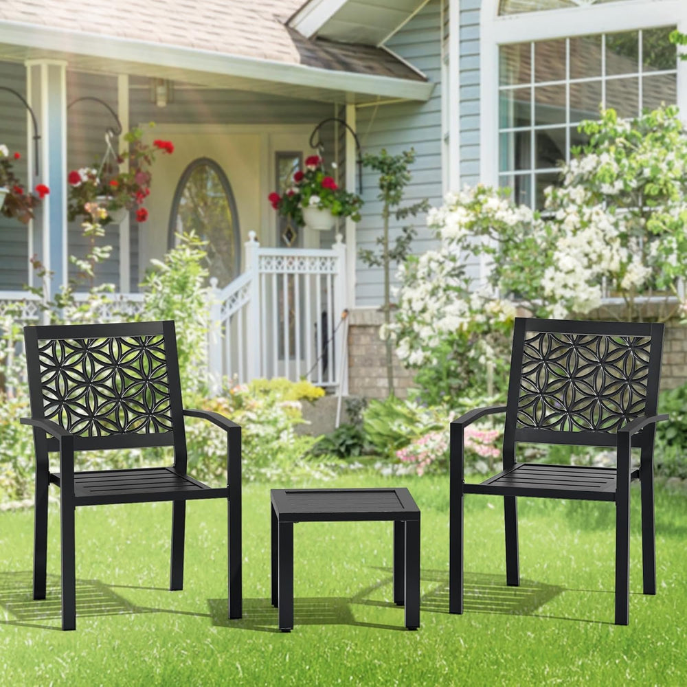 VINGLI 3-Piece Outdoor Bistro Set, Stackable Modern Metal Steel Table and Cha...