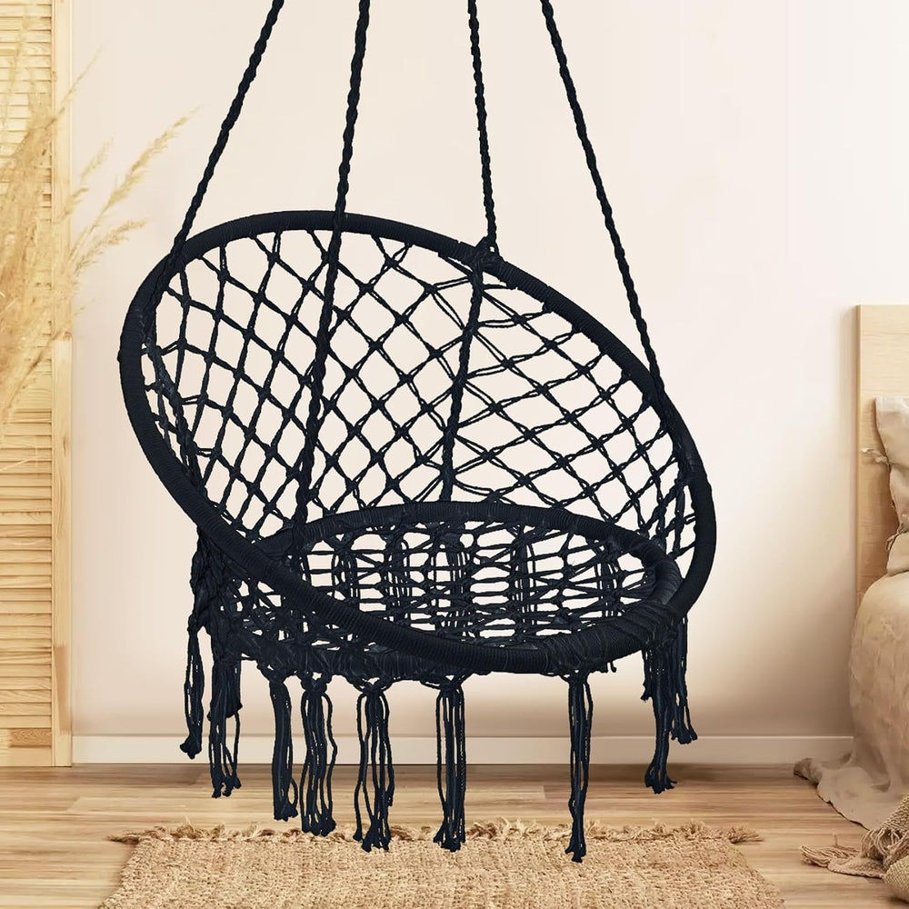 Hanging Swing Chair Bohemian Style Macrame Swing Chair with Tassels, Hammock ...