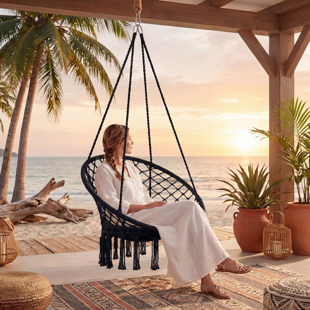 Giantex Hammock Chair Macrame Swing, Boho Swing Chair with Round Seat Cushion...