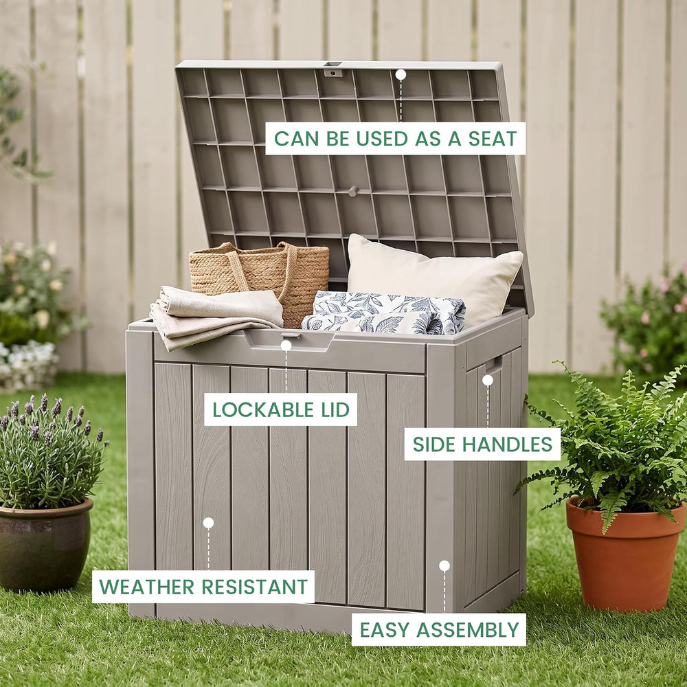 30 Gallon Outdoor Storage Box, Lockable Waterproof Resin Deck Box, Gray