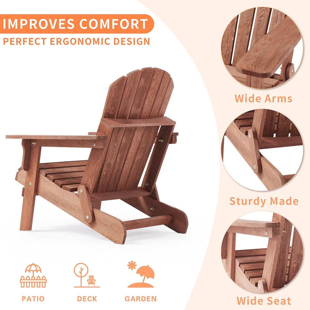 SoliWood Oversize Wooden Outdoor Folding Adirondack Chair Set of 2 with Pre-A...