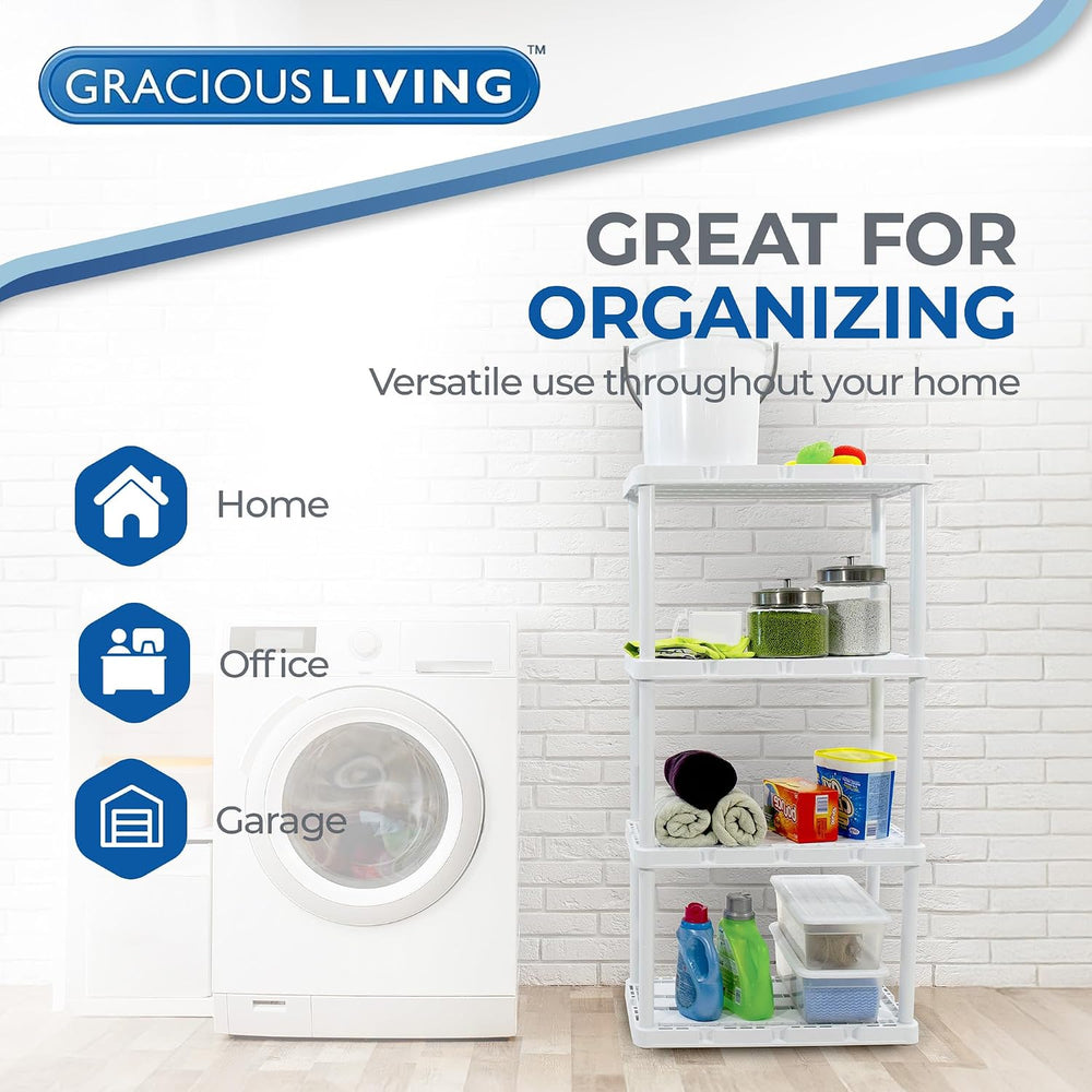Gracious Living Knect-A-Shelf 4-Shelf Plastic Storage Unit & Rack, White