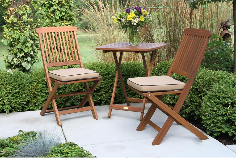 Eucalyptus Wood 3-Piece Square Foldable Bistro Outdoor Furniture Patio Set, T...