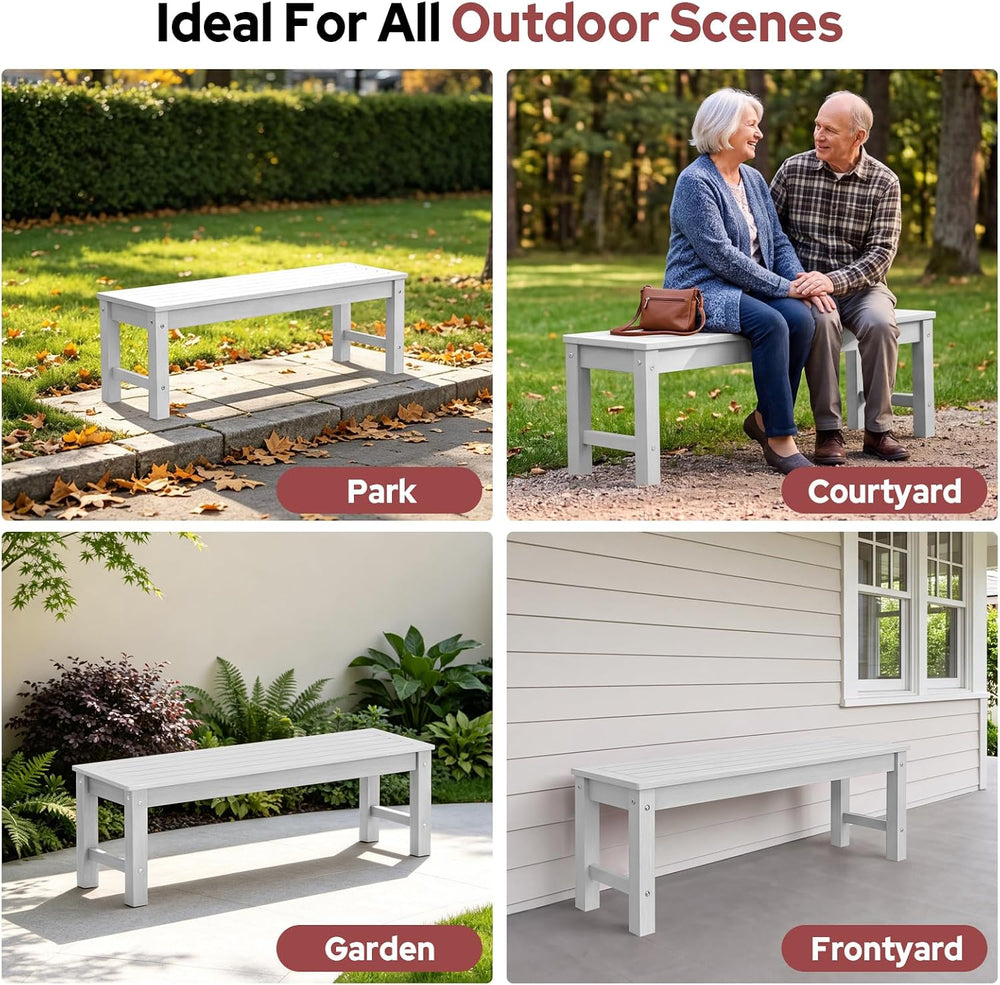 Psilvam 47" Backless Outdoor Bench for 2-Person, 700 LBS Capacity, White