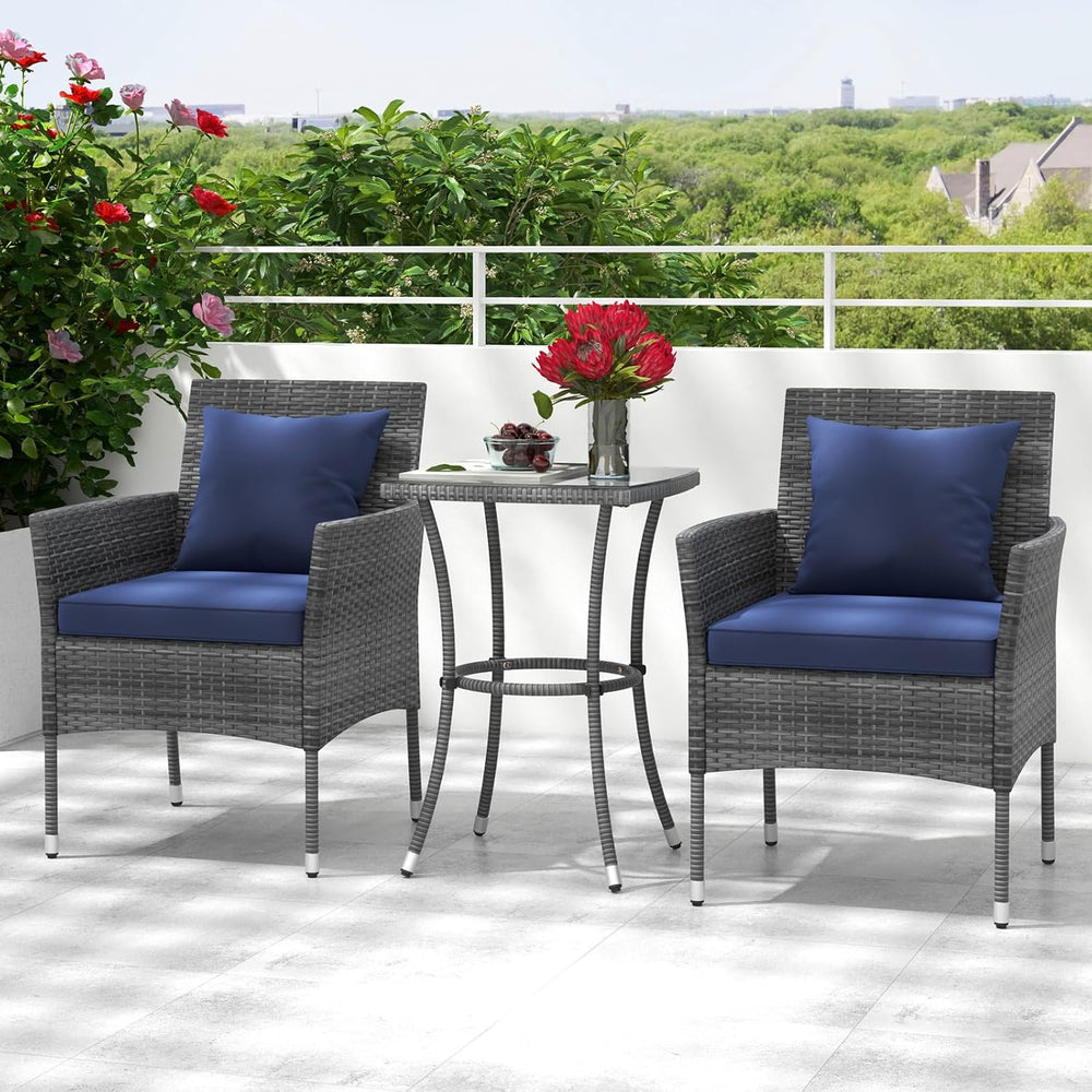 Tangkula 3-Piece Patio Furniture Set, PE Wicker Conversation Bistro Set w/A T...