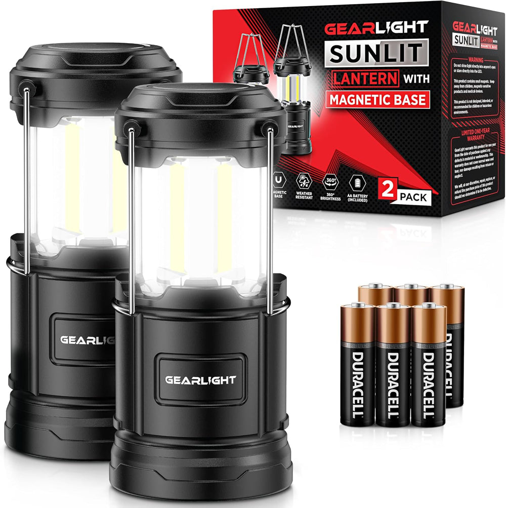 GearLight Camping Lantern - 2 Portable LED Battery Powered Lantern with Magne...