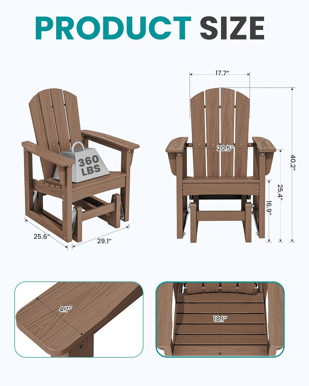 SERWALL HDPE Outdoor Glider, All-Weather Patio Glider Rocker