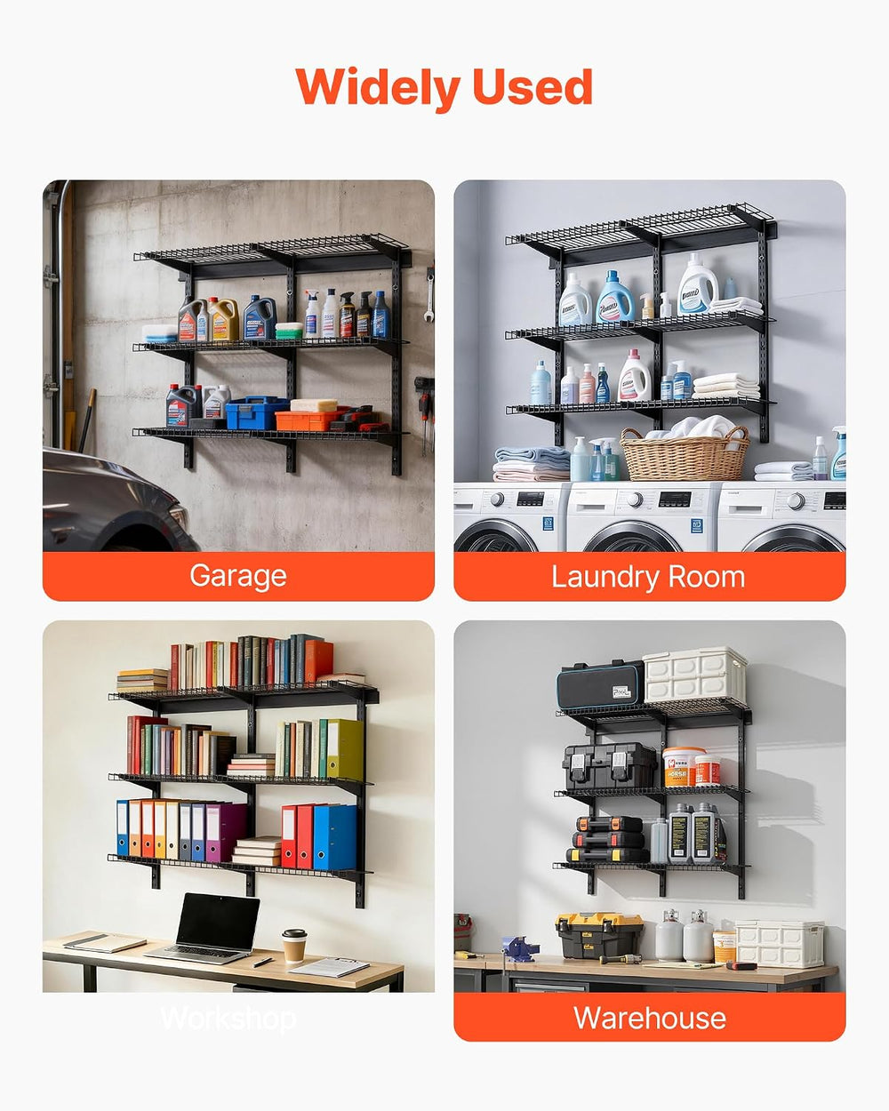 VEVOR 3-Tier Heavy Duty Wall Garage Shelving, 1 x 3 ft Steel Wall Mounted She...