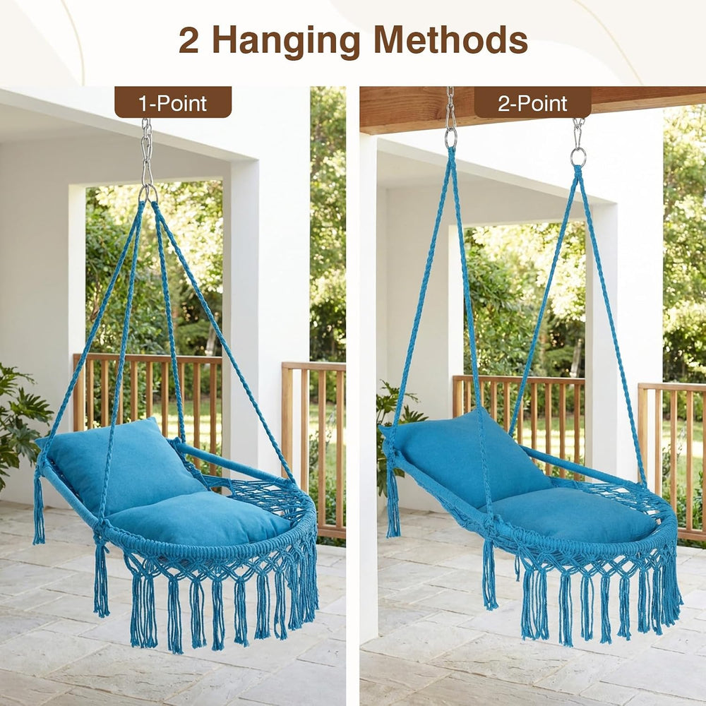 Happygrill Macrame Swing Chair with 2 Removable Cushions