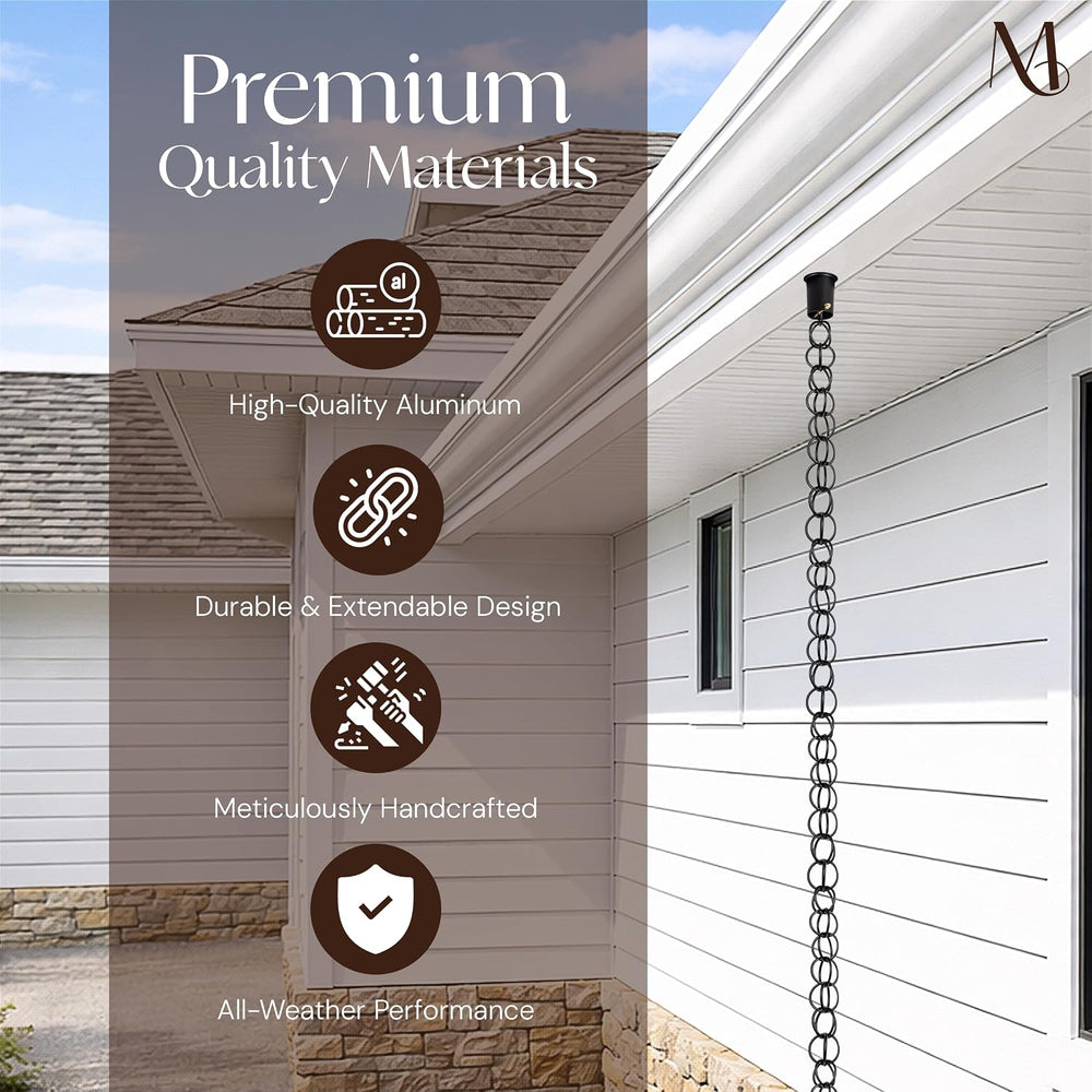 Monarch Rain Chains Aluminum Ring Black Rain Chains for Gutters – 8.5 ft Blac...