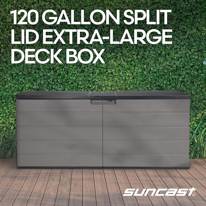 Suncast 120 Gallon Deck Box - Resin Outdoor Storage Box for Patio Cushions, P...