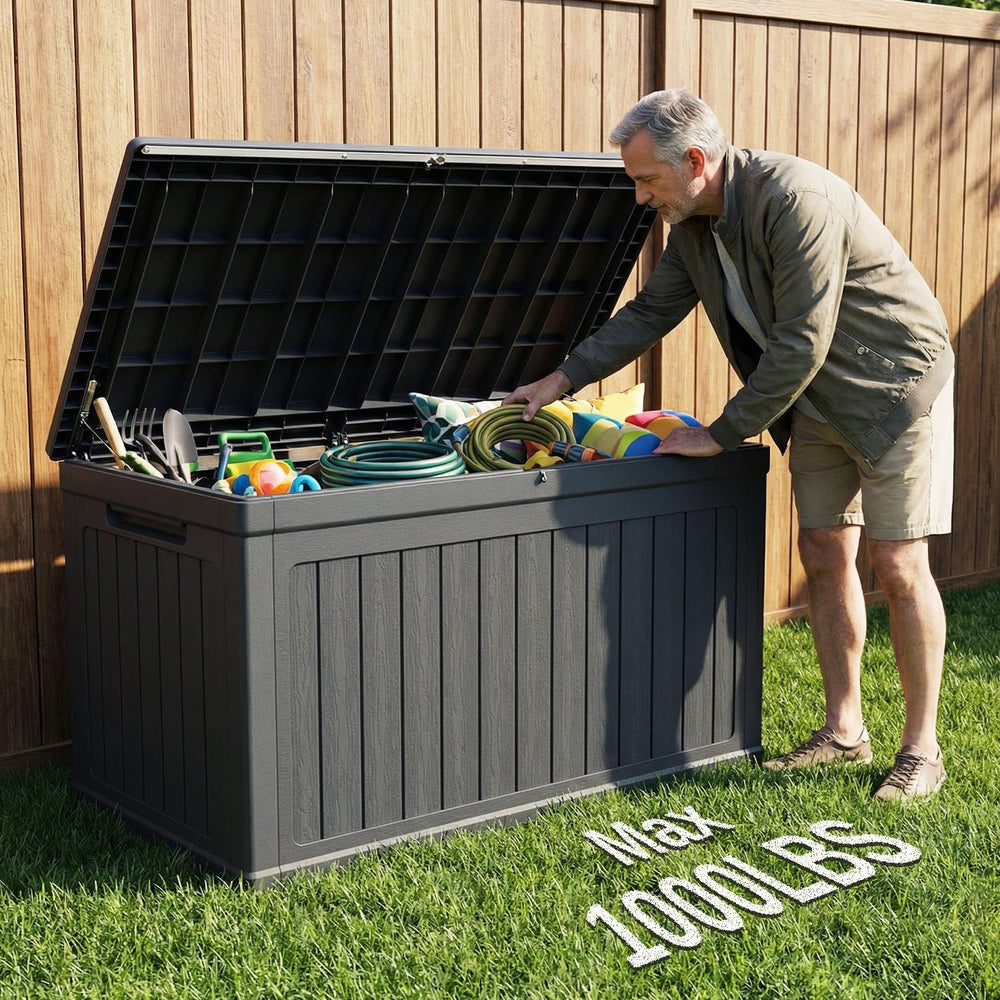 200 Gallon Outdoor Storage Deck Box, Waterproof Resin, SGS - Black