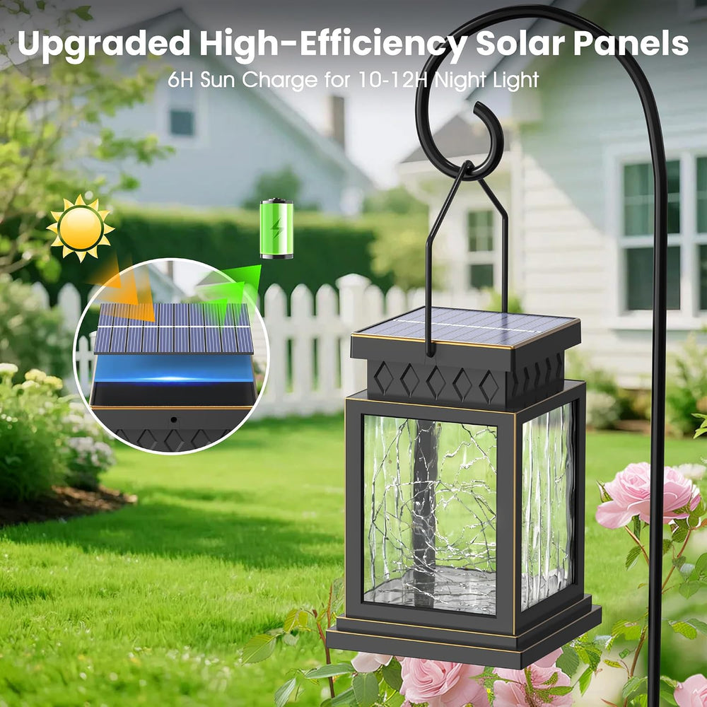 2 Pack Farmhouse Solar Lanterns , Water Ripple Glass & Copper Wire Flicke...