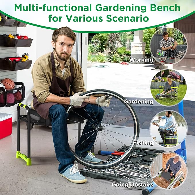 10.8” Wide Garden Kneeler and Seat, Heavy Duty Foldable Gardening Stool with ...