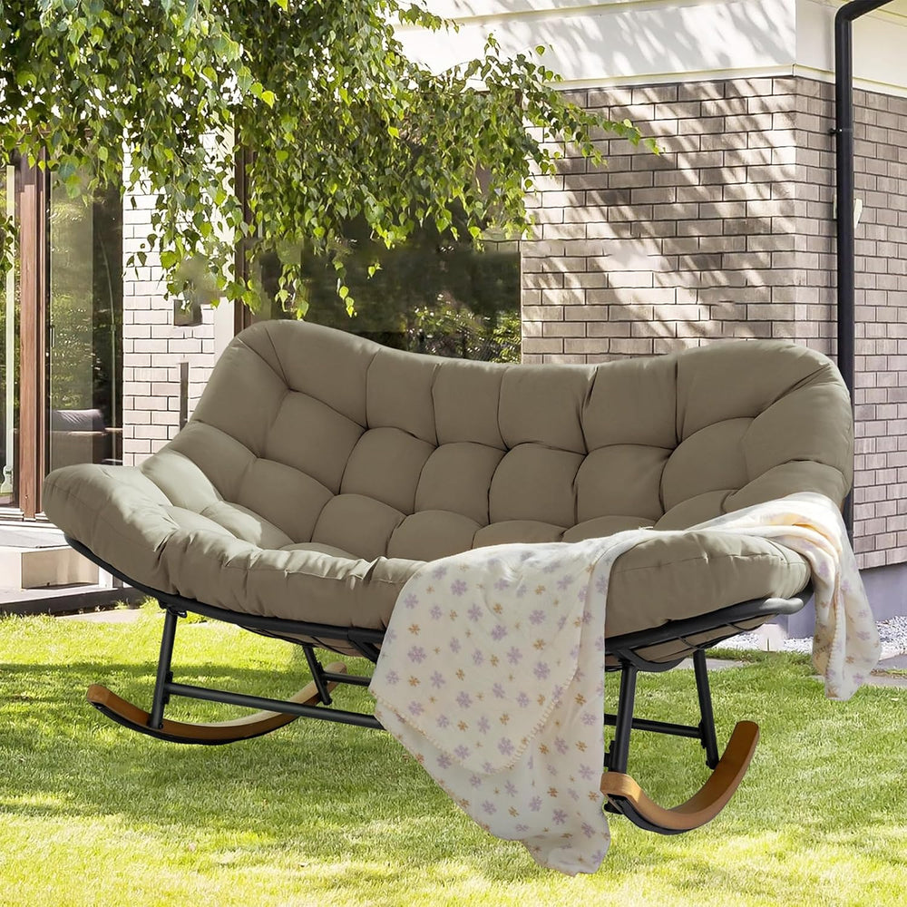 Double Papasan Rocking Chair, Oversized Loveseat Egg Chair with Thick Cushion...