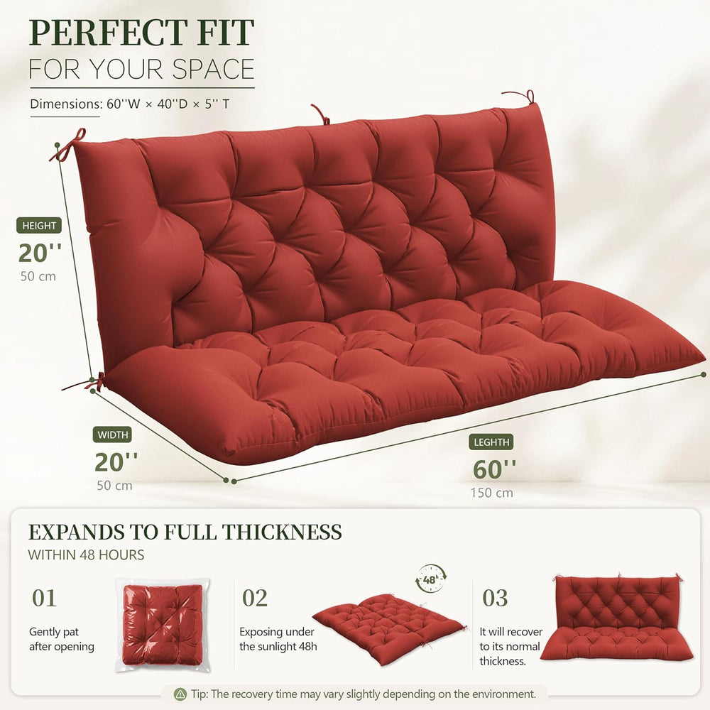 Porch Swing Cushion with Backrest, Waterproof, 60x40x5 in, Terra Red