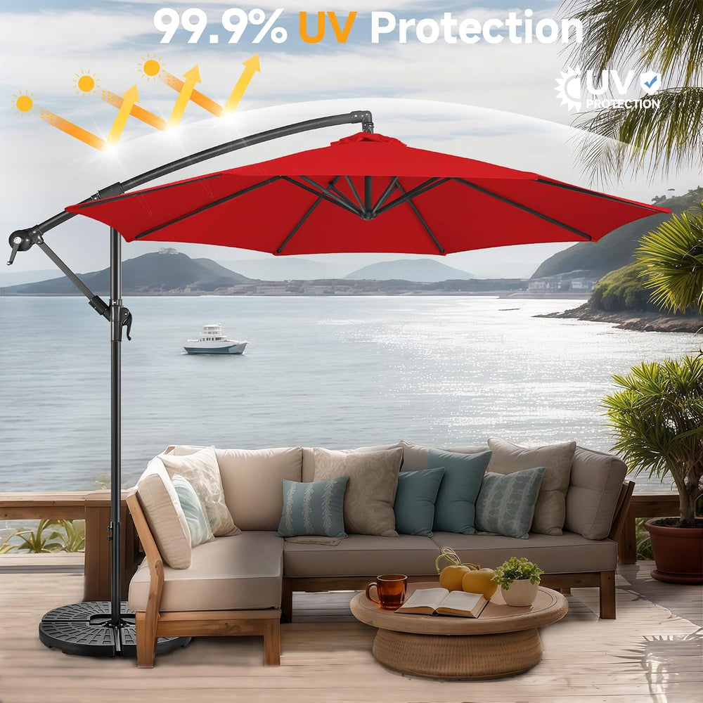 FLAME&SHADE Cantilever Patio Umbrella Outdoor, 10 FT, Red