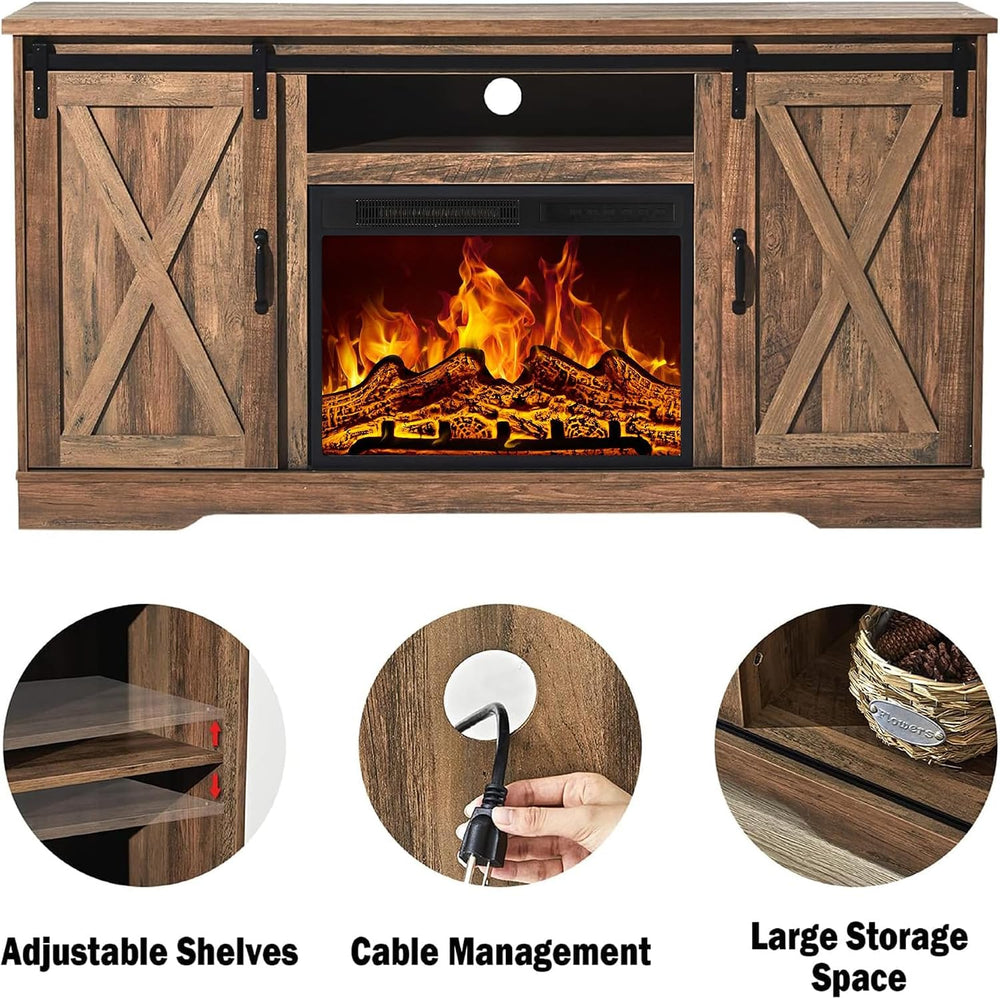 AMERLIFE Living Room Furniture Set, 59" Barnwood TV Stand with Fireplace