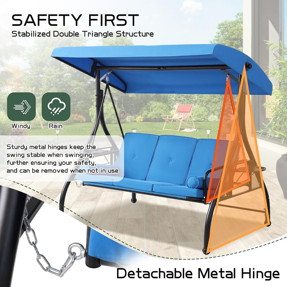 3 Seat Outdoor Patio Swing with Stand, 3-in-1 Porch Swing with Adjustable Can...