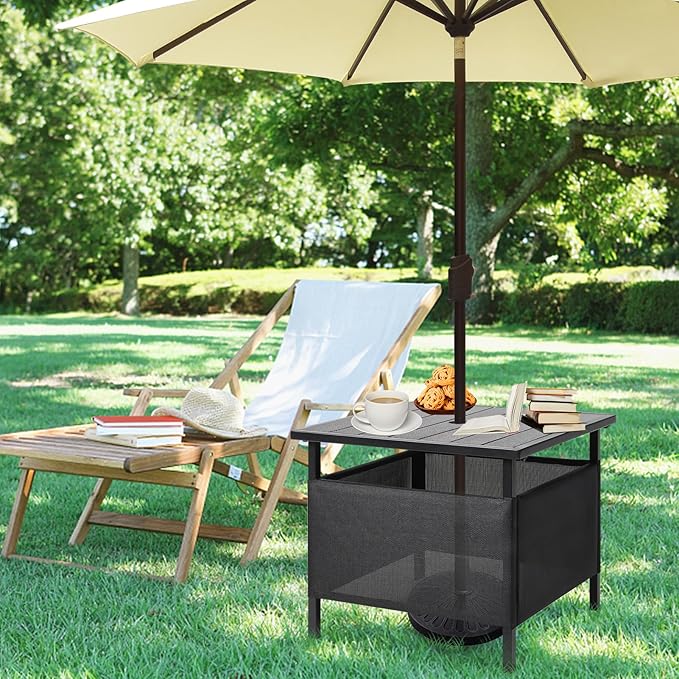 LZRS Adirondack Square Outdoor Side Table with Umbrella Hole, Pool Composite ...