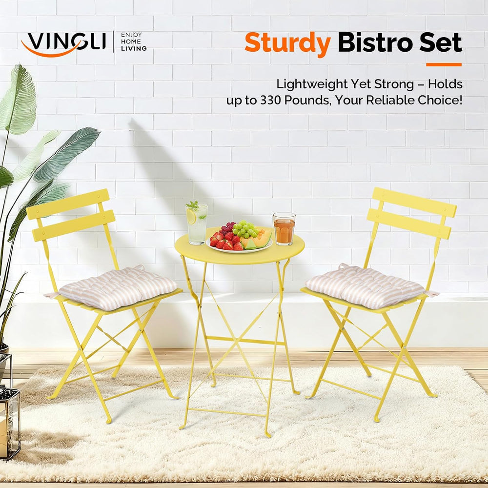 VINGLI Outdoor Folding Bistro Table and Chairs Set of 2, 3-Piece Bistro Set w...