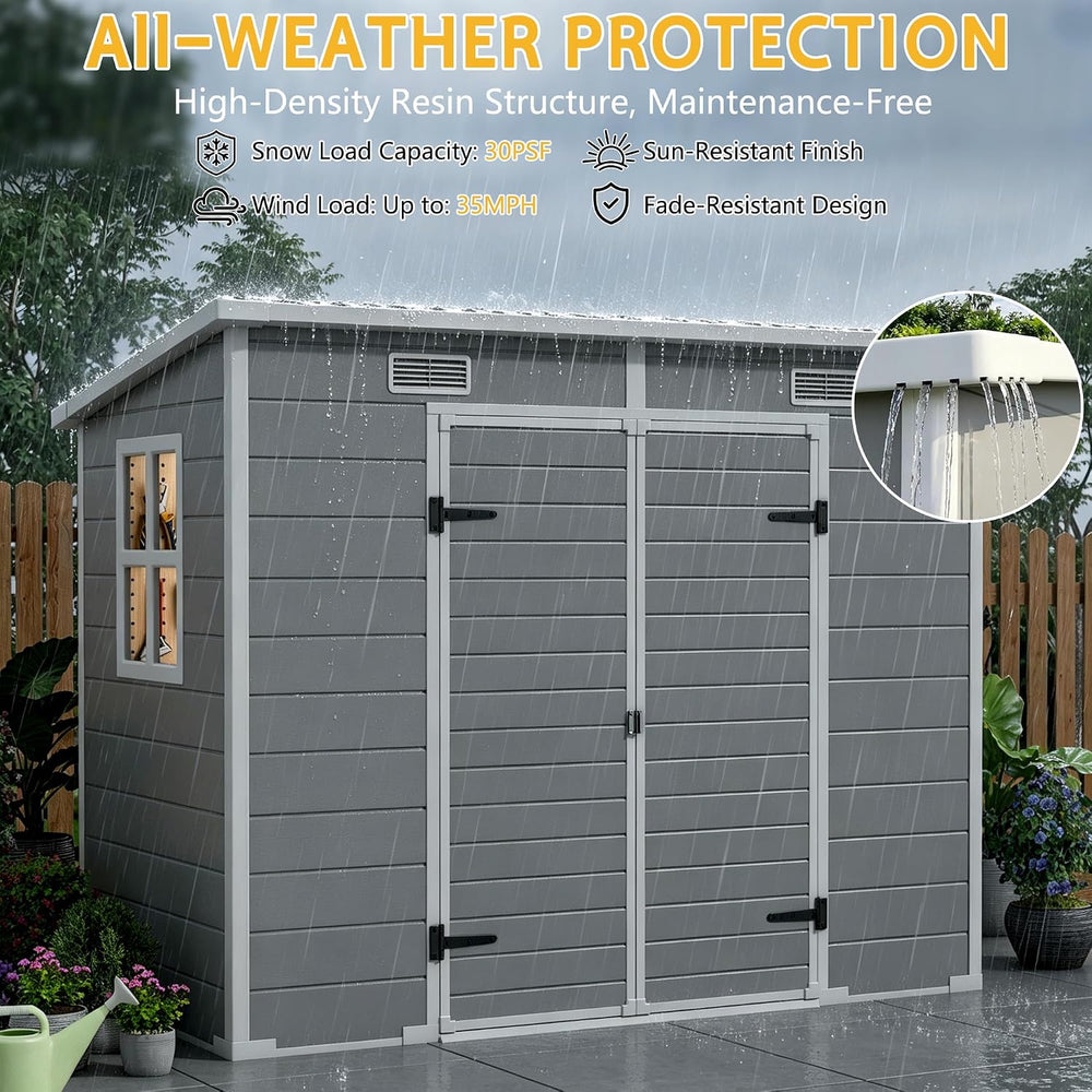 PIPLEO 8x4 FT Resin Outdoor Storage Shed with Floor