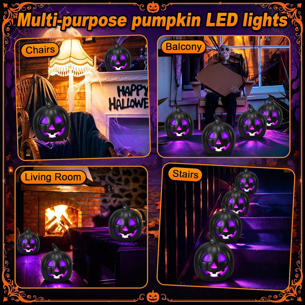 6 Pcs Light up Jack O Halloween Pumpkin Lantern, Black and Purple