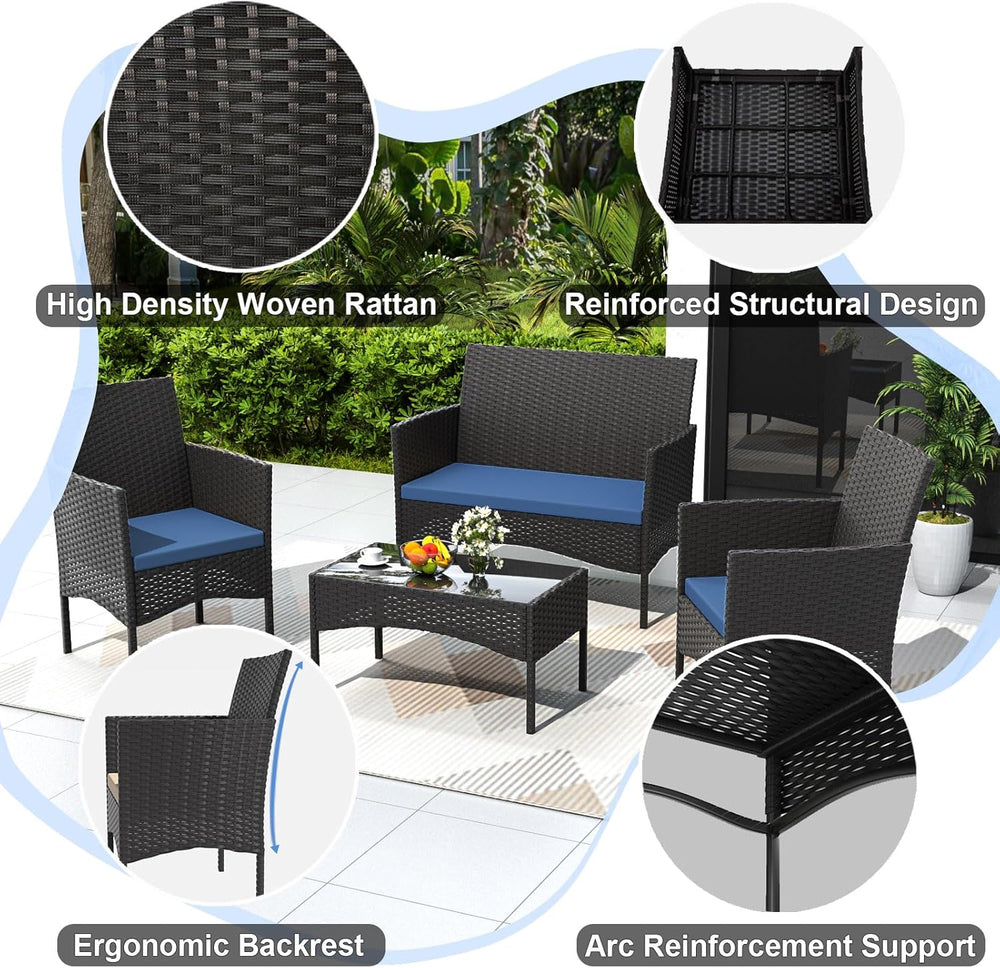 Gotland 4-Piece Outdoor Patio Furniture Set, Wicker Rattan Chairs & Sofa ...