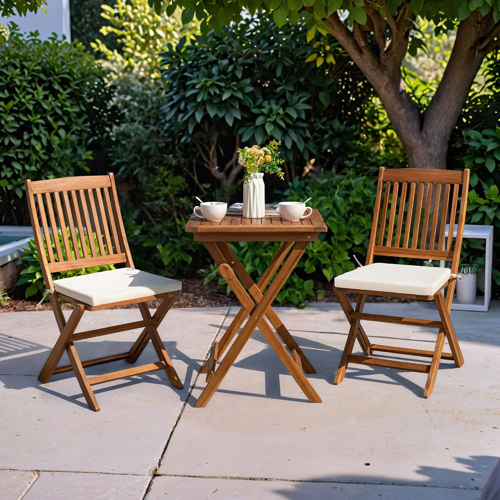 Greesum 3 Piece Patio Folding Furniture Bistro Set with 2 Cushions for Pool B...