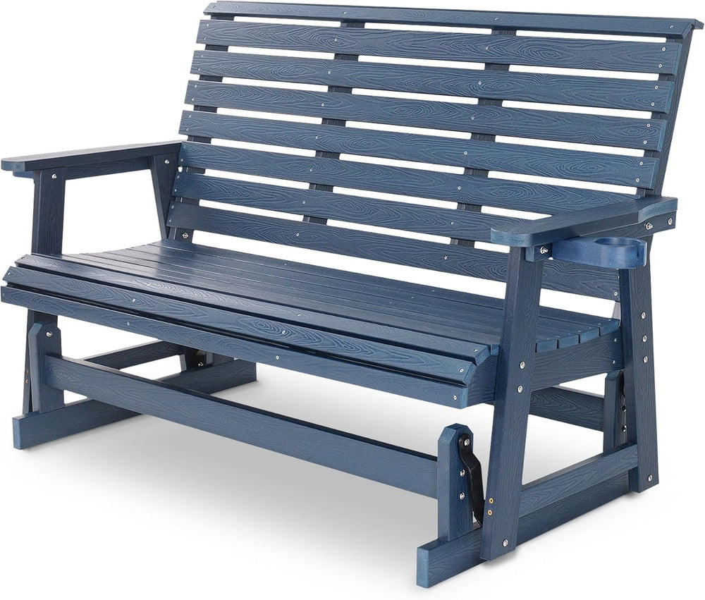 HIPS Patio Glider with Cup Holders, Durable Poly Lumber Material, All-Weather...