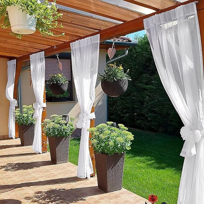 SpaceDresser Waterproof Outdoor Sheer Curtains for Patio - 4 Panels Rod Pocke...