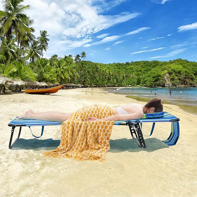 GYMAX Tanning Chair, 350lbs Beach Lounge Chair with Face Hole, Washable Pillo...