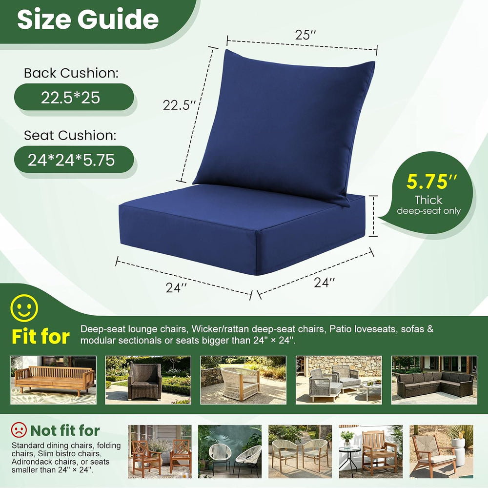 Outdoor Deep-Seat Cushion Set, 24*24*5.75inch, Navyblue, Set of 4