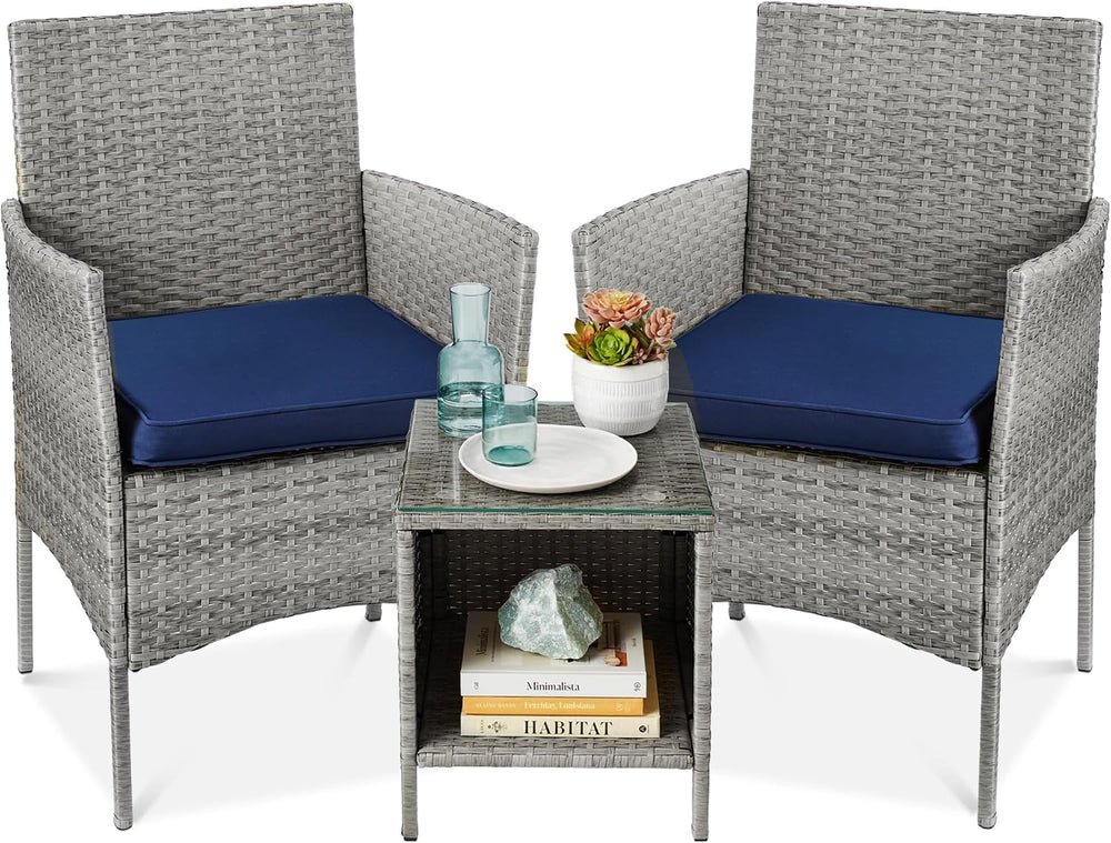 Best Choice Products 3-Piece Outdoor Wicker Conversation Bistro Set, Space Sa...