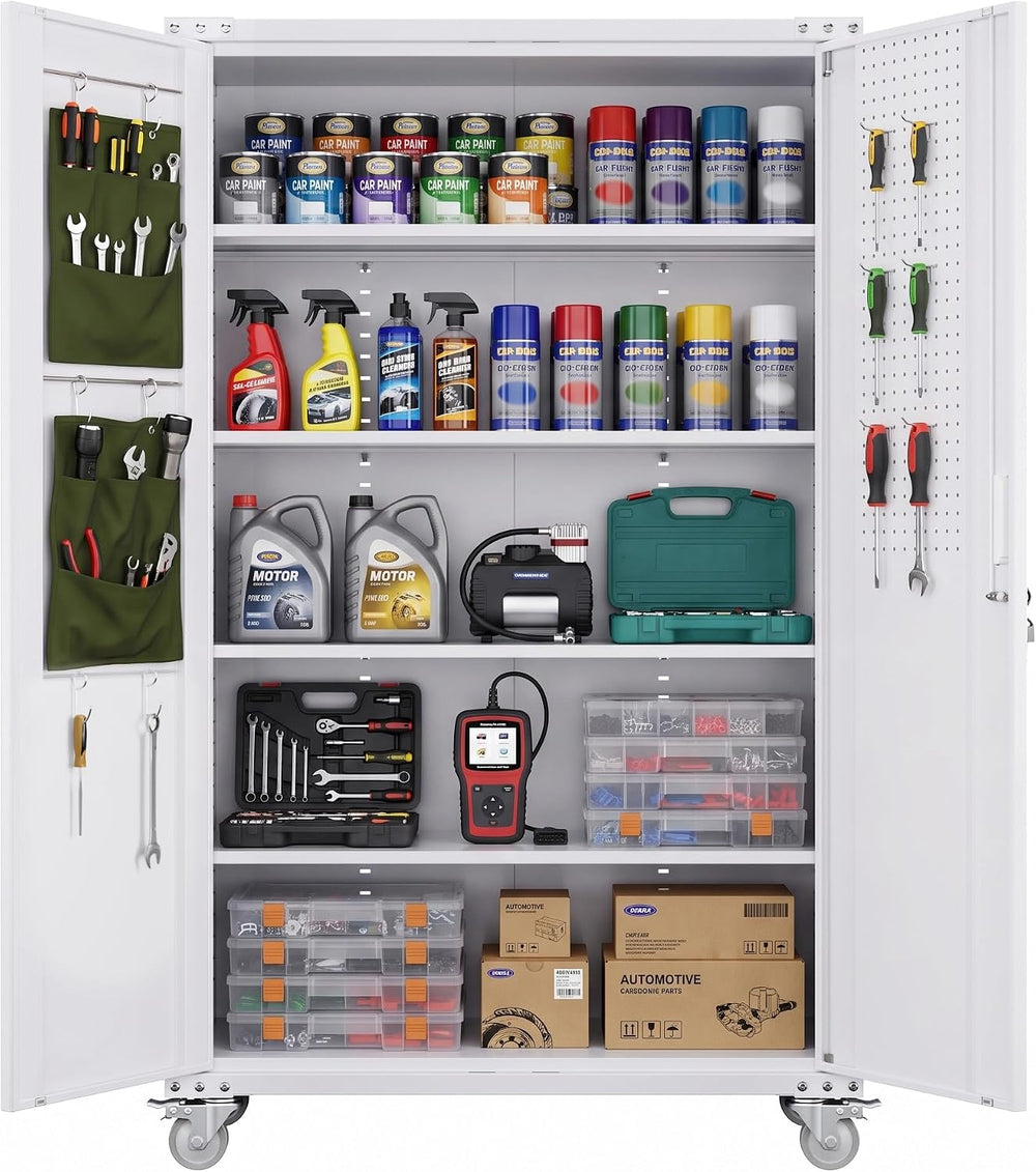Extra Large Garage Storage Cabinet on Wheels, Metal Storage Cabinet with 4 Sh...