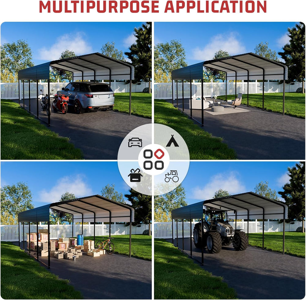 NUGRIART Metal Carport 10 x 15 FT with Heavy Duty Frame & Galvanized Stee...