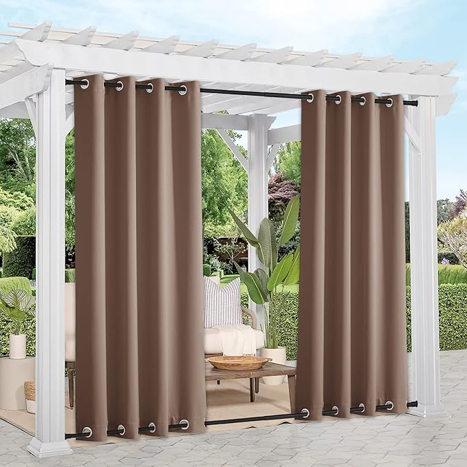 NICETOWN 2 Panels Outdoor Curtains for Patio Waterproof Top and Bottom Gromme...