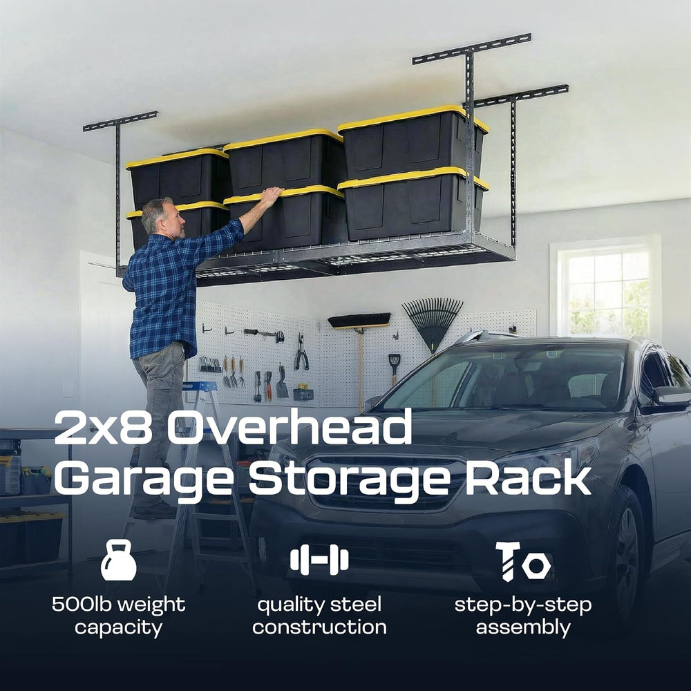 MonsterRAX 2x8 Overhead Garage Storage Rack, Ceiling Mounted, Gray