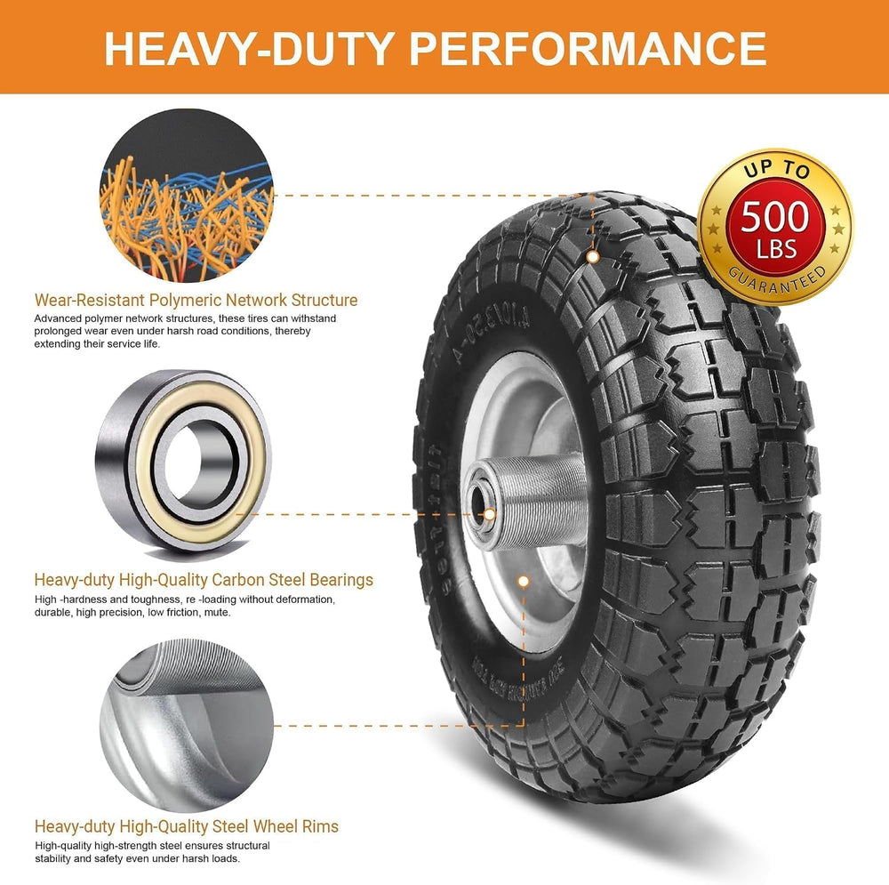 10" Solid Tires, 4.10/3.50-4 Tire and Wheel Flat Free, Gorilla Cart Tire...