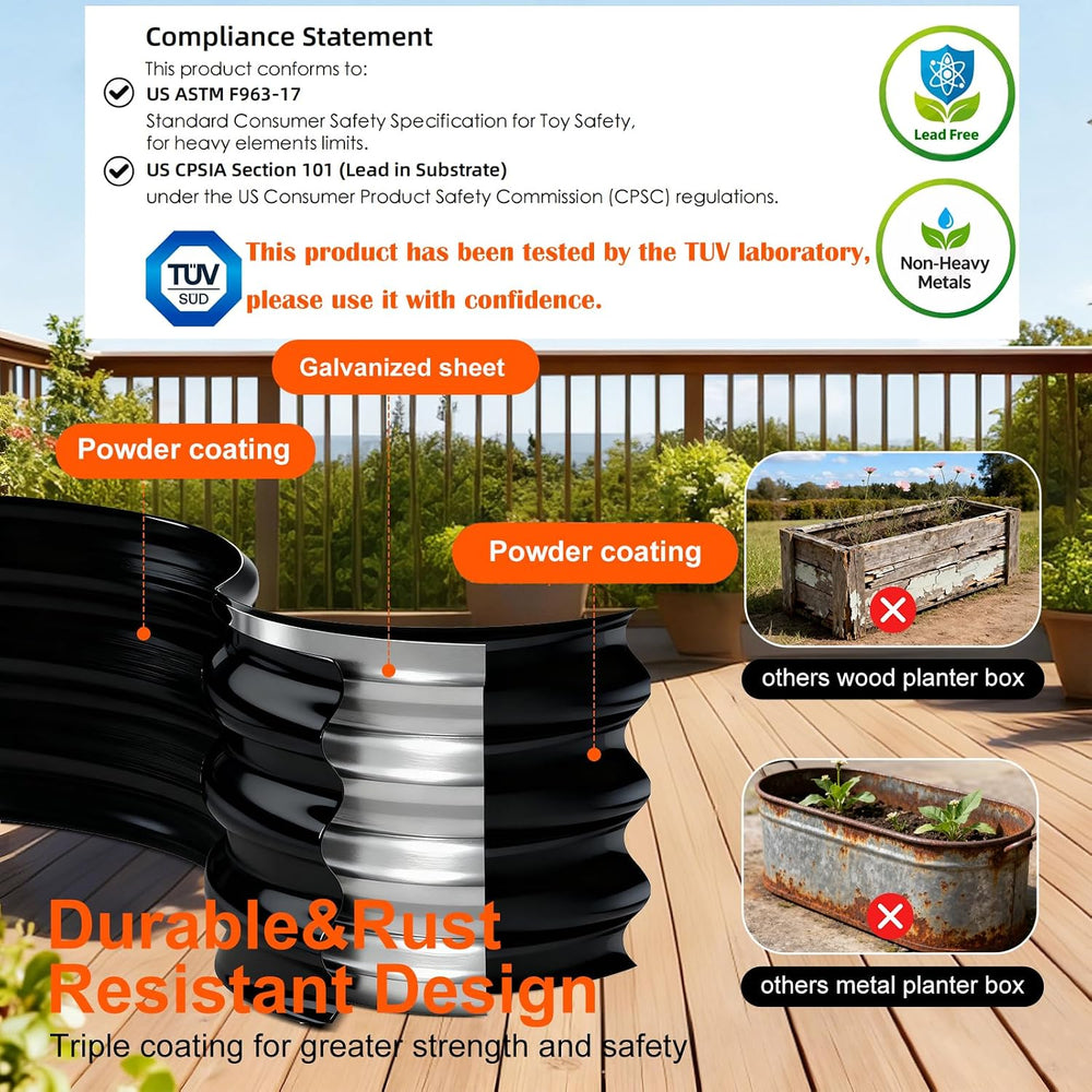 Rakukiri Raised Garden Bed Outdoor, GRS Certified Recycled Metal Planter Box ...