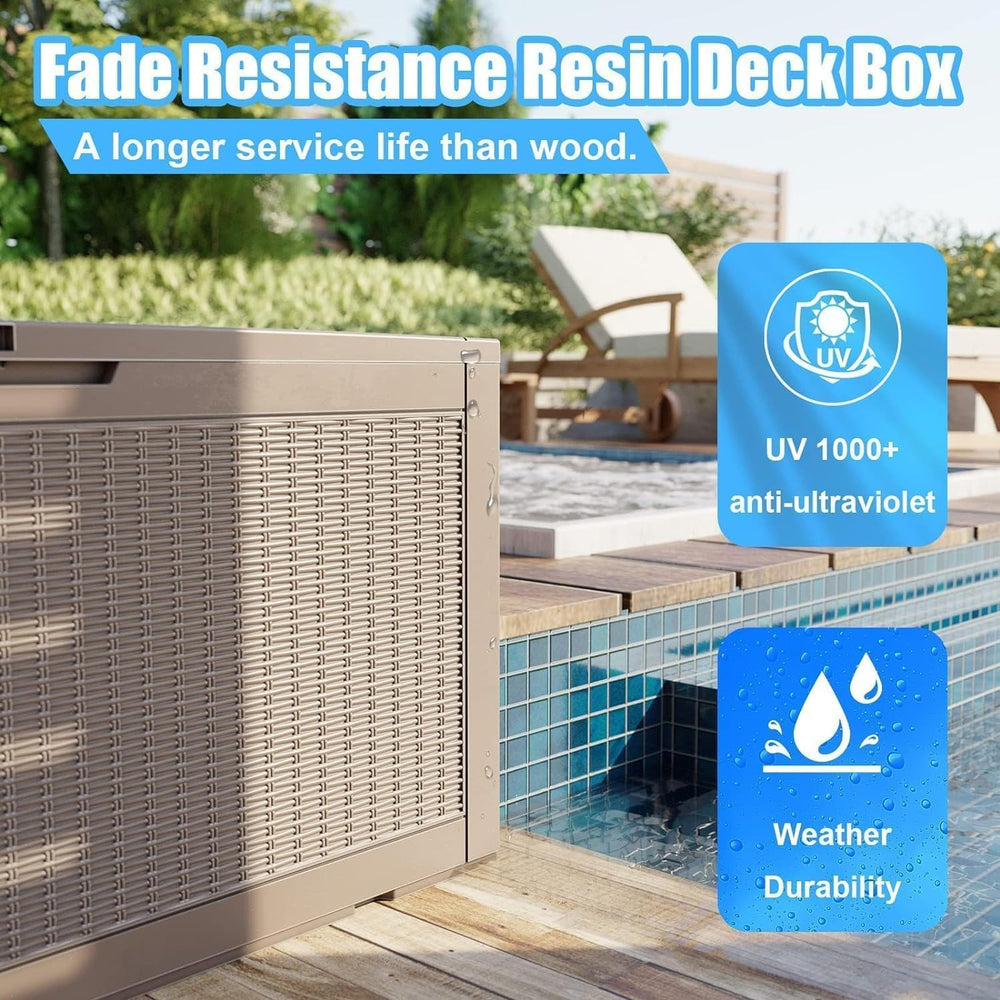 EasyUp 120 Gal Deck Box Waterproof Outdoor Storage Box Gray