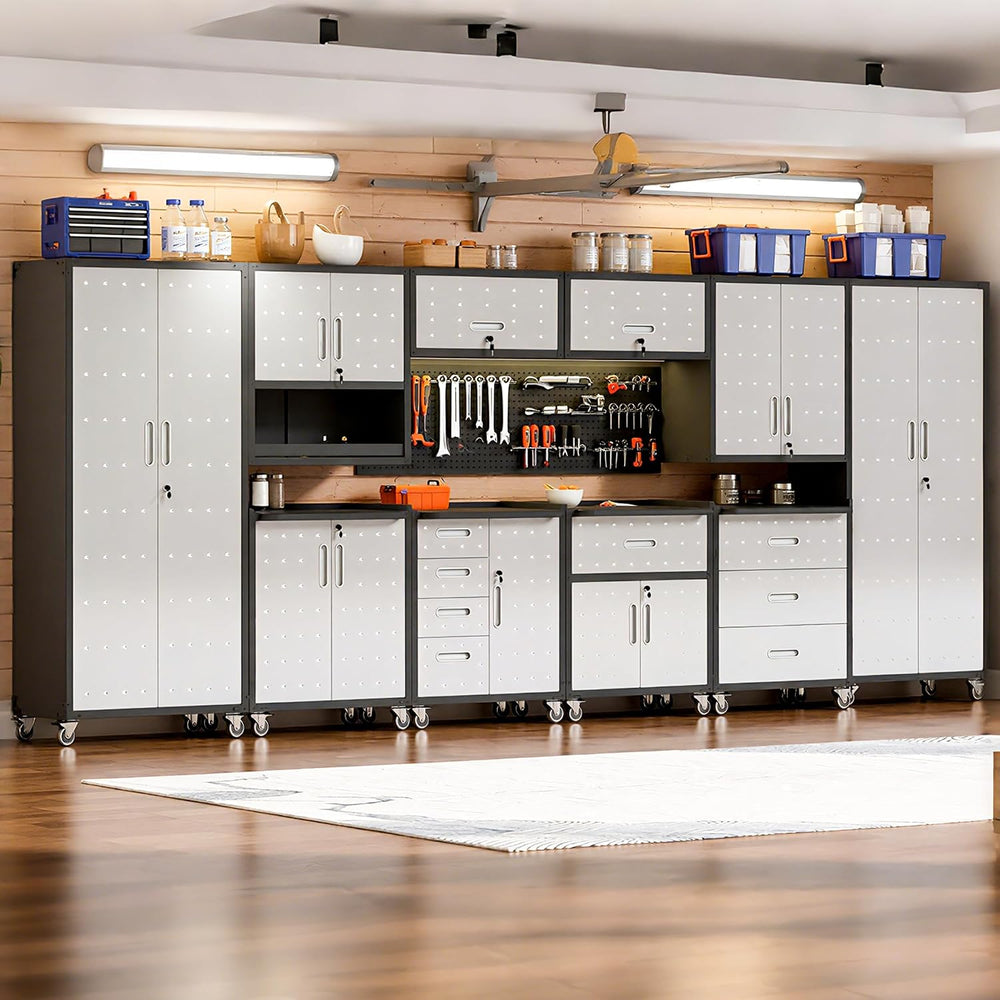 10-Piece Heavy Duty Steel Garage Cabinet System | All-in-One Modular Garage C...
