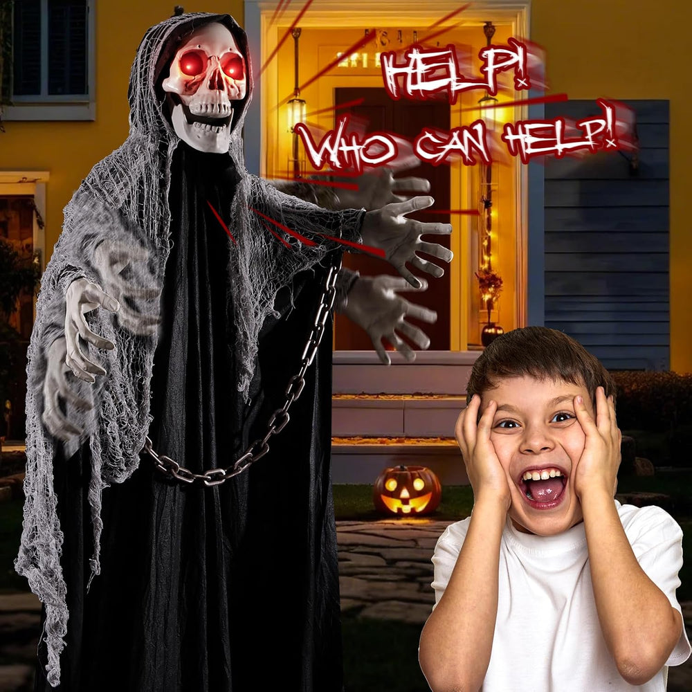 WINTS Halloween Outdoor Decorations,70”Animated Hanging Skeletons Decor Grim ...