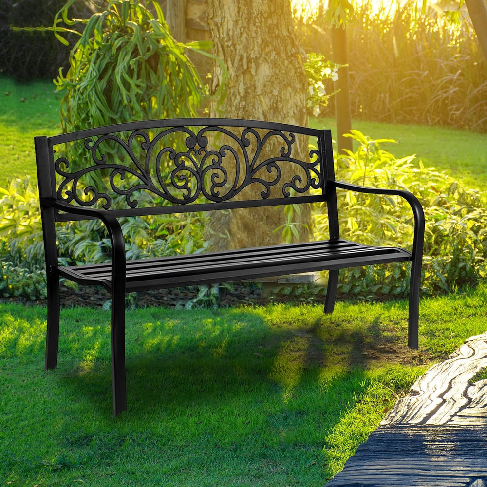 50in Outdoor Garden Park Bench,Outdoor Metal Porch Benches,Weatherproof Patio...