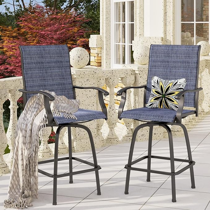 PHI VILLA Outdoor Swivel Bar Stools Set of 6, Bar Height Patio Chairs Furnitu...