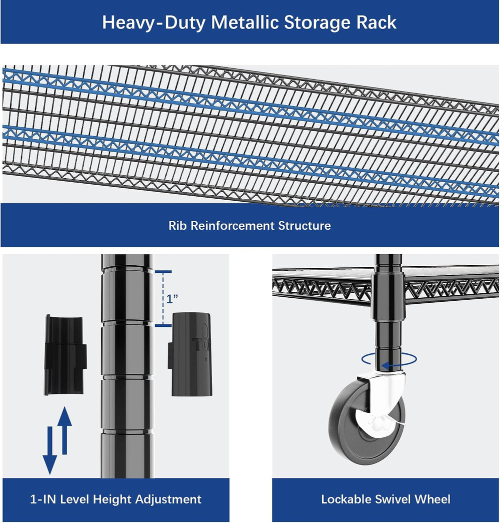Heavy Duty Shelving, 76.2" H Garage Shelving Unit with Wheels, 4-Tier Ga...